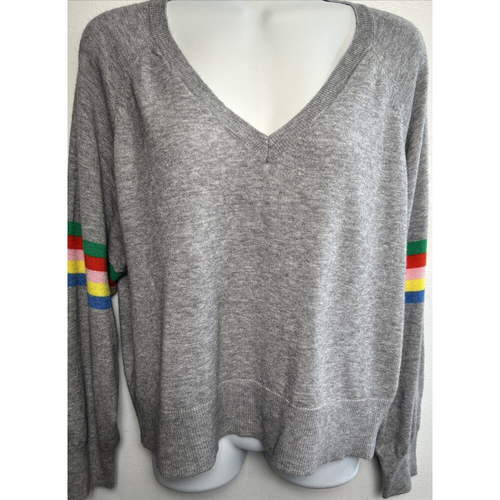 Cupcake and Cashmere M Pullover Sweater V-neck Gray Soft Cozy Pride Rainbow L/S